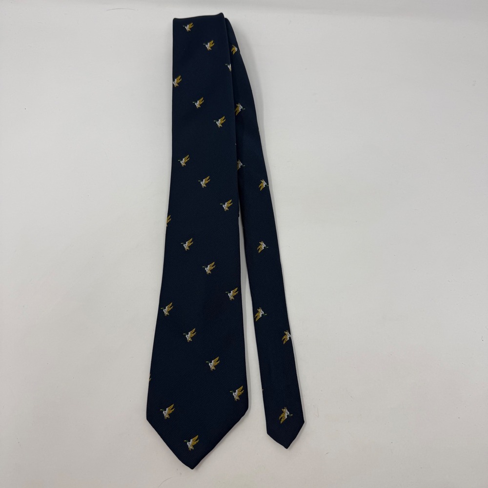 Don‎ Loper Beverly Hills Mens Navy Blue Mallard Duck Embroidered Vintage Necktie